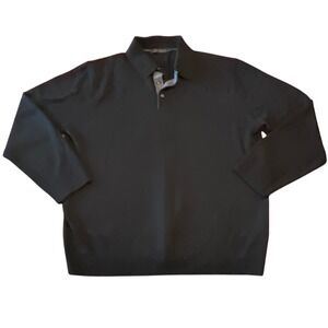 Raffi Mens XL Black Extra Fine Merino Wool Long Sleeve Polo Sweater Knit Shirt
